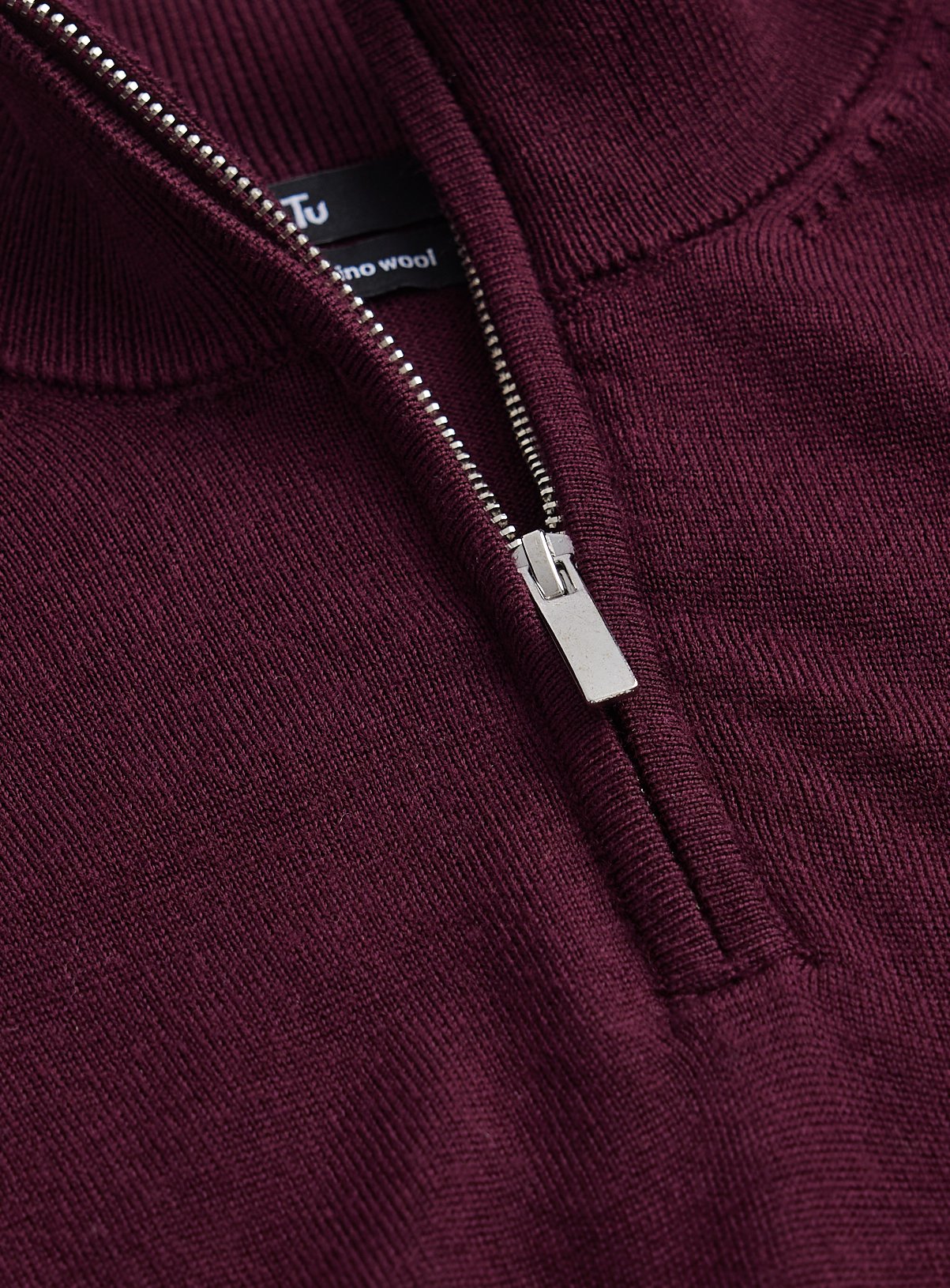 Dark Red Merino Wool Half-Zip Jumper XXXL - Image 2 thumbnail